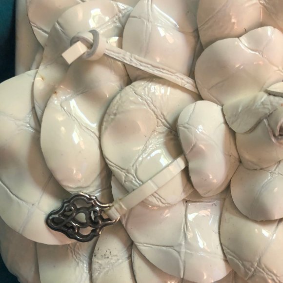 Brighton White Patent Leather Flower Clutch Pouch - Picture 2 of 11